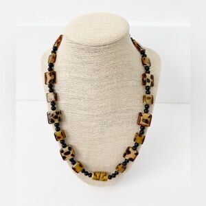NWT Genuine Murano Glass & Black Onyx Necklace Beaded Black Orange
